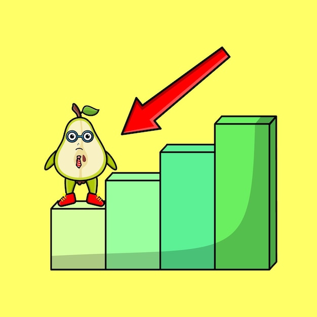 Pear fruit cute businessman mascot character with a inflation chart cartoon style design