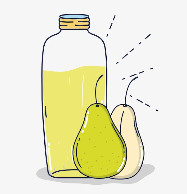 Pear fruit juice in glass bottle cartoon