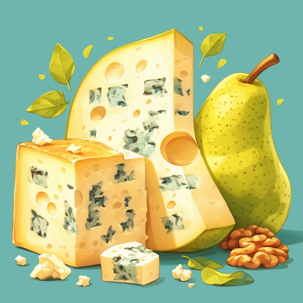 Vector pear halves with blue cheese and walnuts