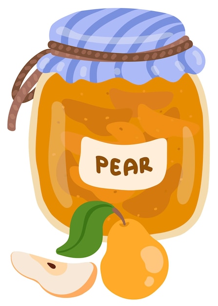 Pear jam in a jar with the inscription hand drawn vector illustration