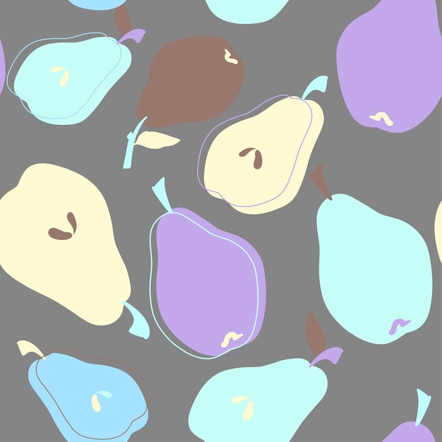 Pear vector pattern purple brown blue slice of pear on grey background wrapping paper