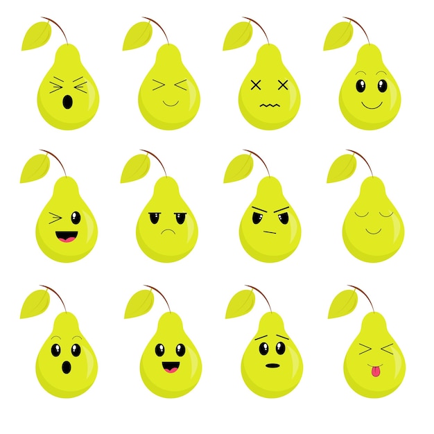 Pear with kawaii eyes. Flat design.