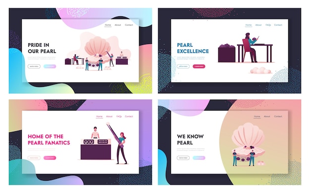 Vector pearl farm landing page template set.