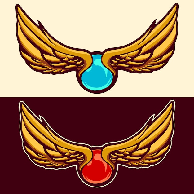 Vector pearl gem with gold wings  illustration