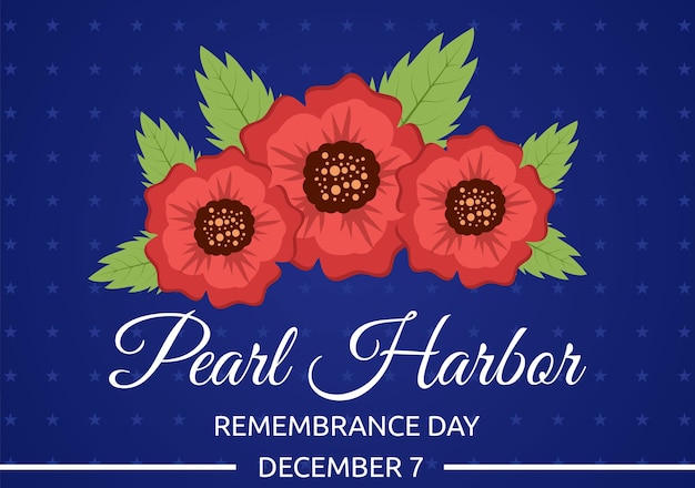 Pearl harbor remembrance day on december 7 template hand drawn illustration for national memorial