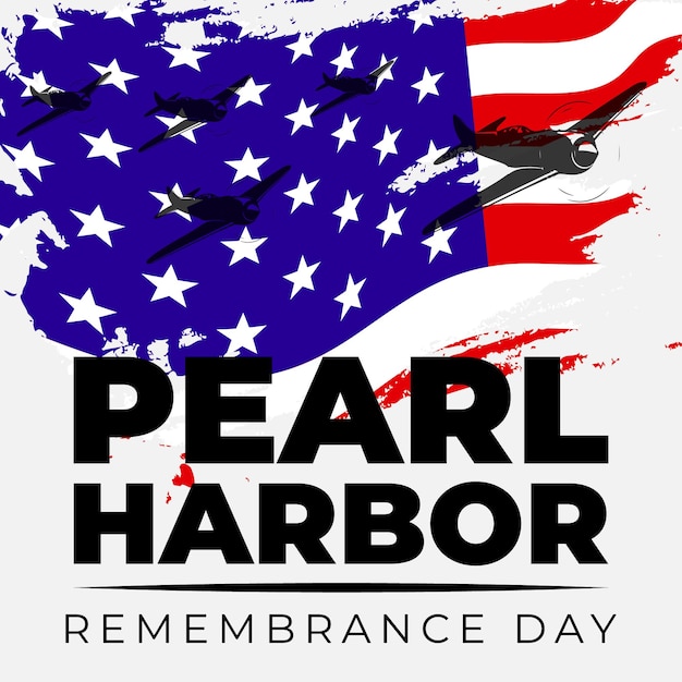 Vector pearl harbor remembrance day vector illustration with fighter silhouette, good for greeting card
