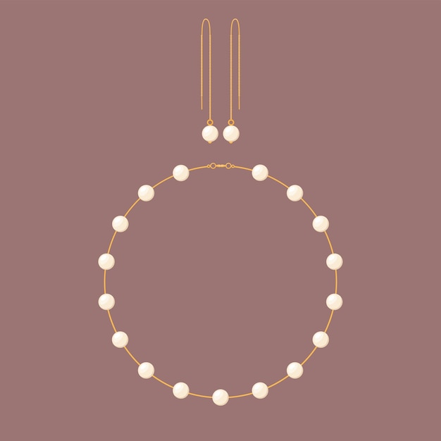 Pearl necklace and earrings vector illustration