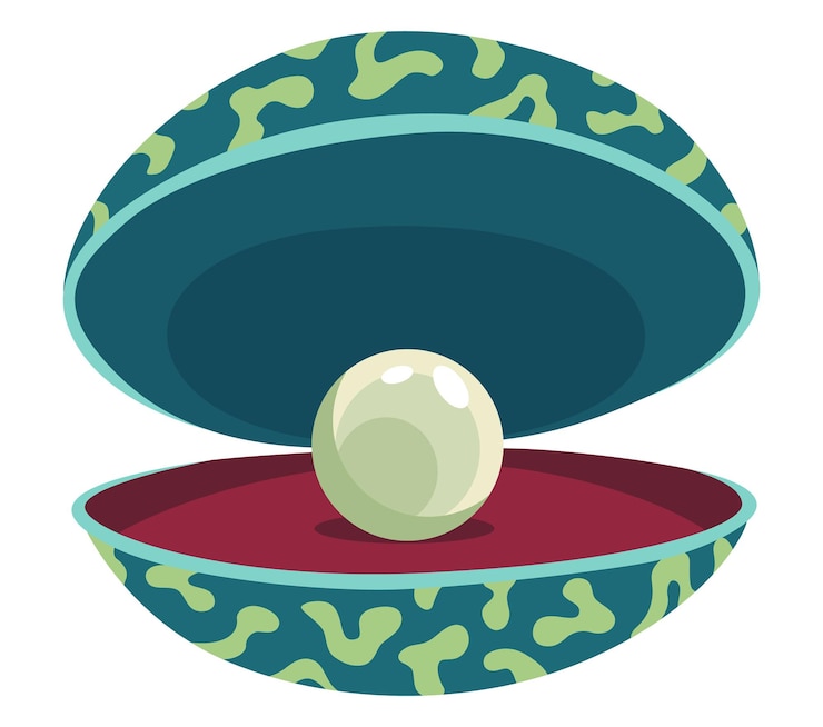 Vector pearl in seashell open seashels scallop and pearl shell icon beautiful pearl in clam shell in