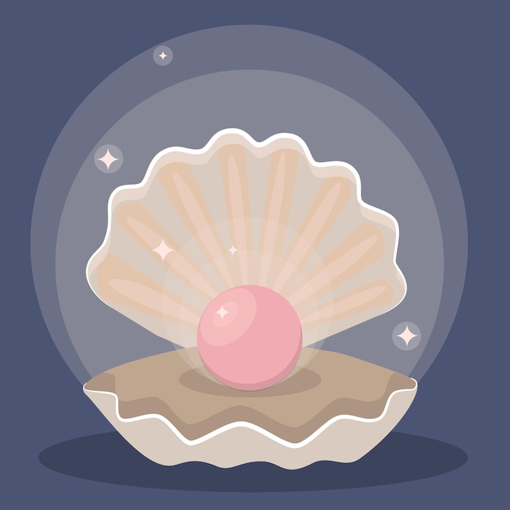 Vector pearl shell pearl radiance cartoon pearl vector illustration