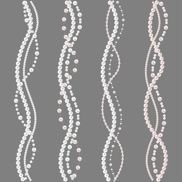Vector pearl wavy string borders isolated on gray background.