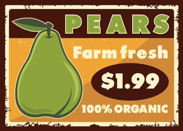 Pears fruit market retro advertisemnet poster vector design