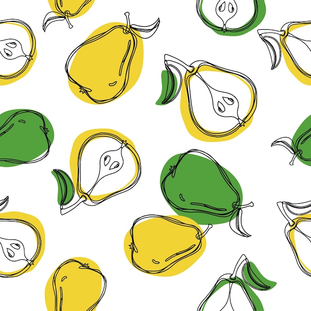 Pears seamless pattern Fruit pattern Half of pear and whole pear