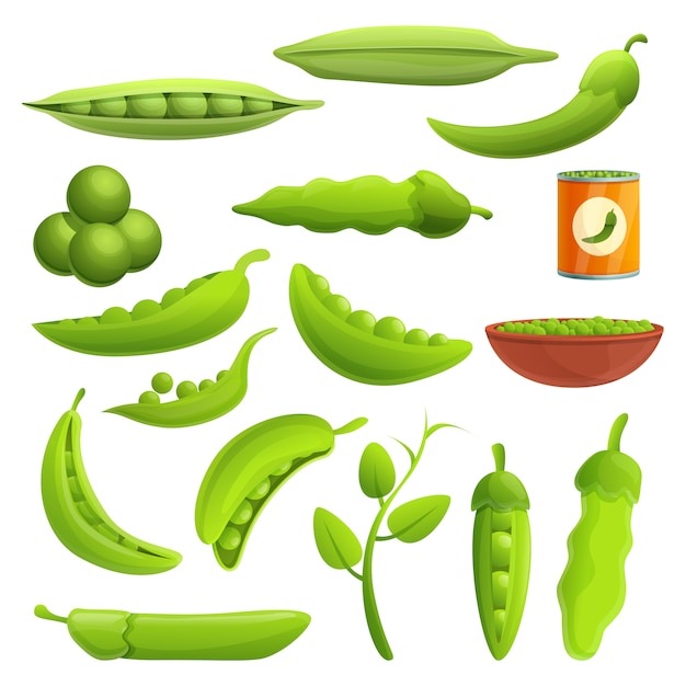 Vector peas elements set, cartoon style