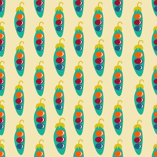 Vector peas in pods on a yellow background pattern