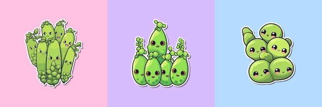 Peas sticker kawaii cartoon illustration