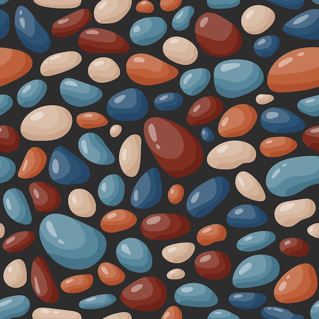 Vector pebble seamless pattern smooth stones background cartoon cobblestone paving texture sea river rocks