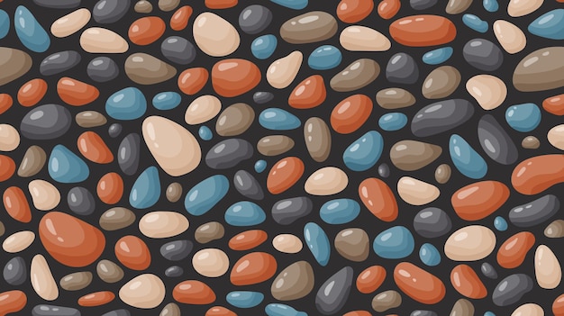 Vector pebble seamless pattern smooth stones background cartoon cobblestone paving texture sea river rocks