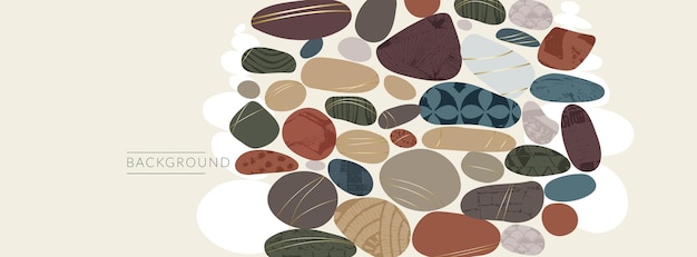 Pebble steen abstracte kunst banner achtergrond vectorillustratie organische rots vormen en lijn in naakt pastel kleur met goud grunge textuur minimalistische onregelmatige aard geometrie met stenen