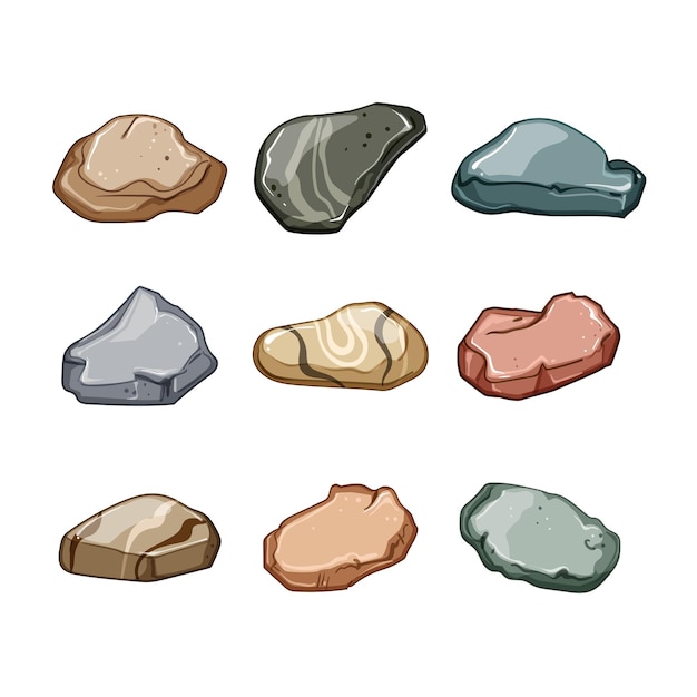 Pebble stone set cartoon vector illustration