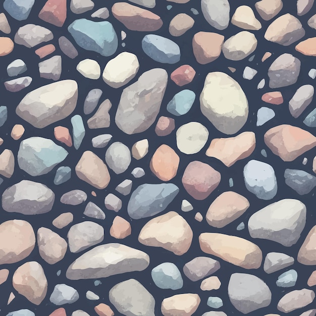 Pebble Stones or Cobblestones Seamless Texture Pattern Detailed Hand Drawn Painting Illustration