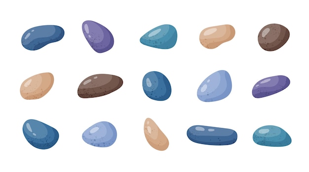 Vector pebble stones collection different beach pebbles shape set various forms of smooth rocks sea rocks