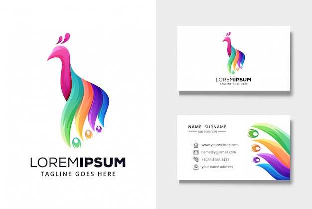 Pecock colorful logo with business card template