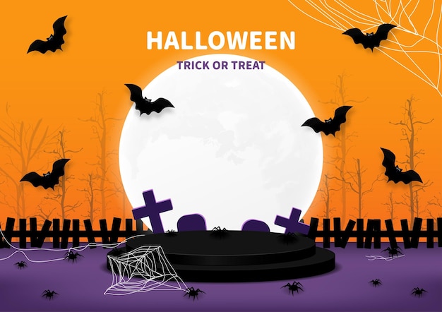 Piedistallo scena astratta sfondo viola e arancione per la visualizzazione del prodotto di halloween
