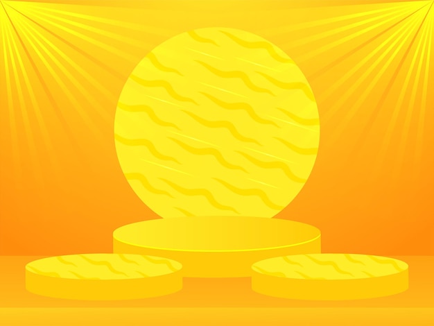 Pedestal podium orange and yellow with sunlight background for summer luxury product advertising platform