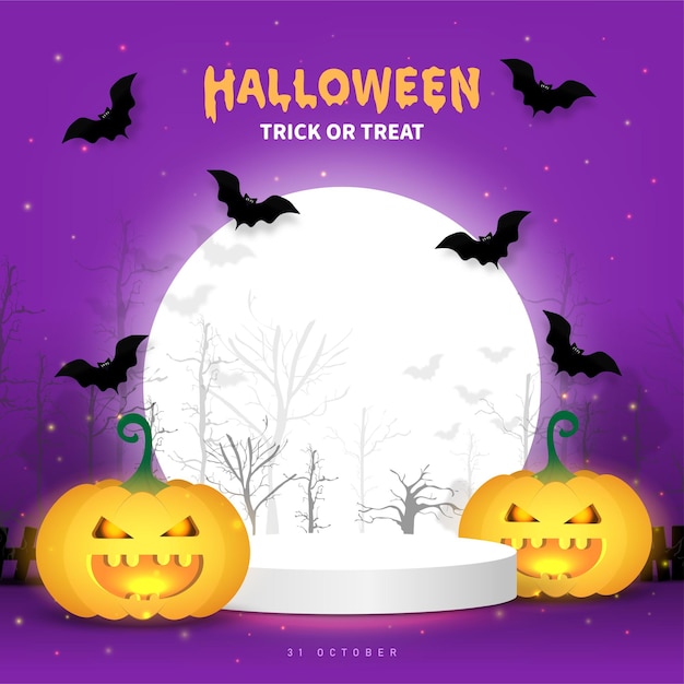 Pedestal podium for product display with Halloween scene background