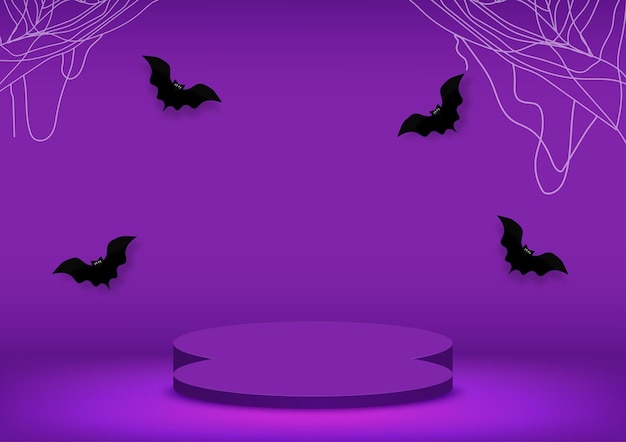 Pedestal for product display with Halloween festive elements on purple background