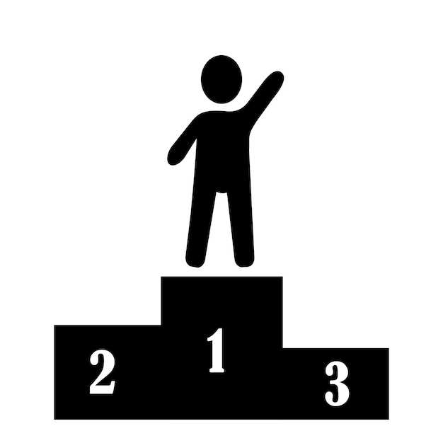 Pedestal winner isolated icon Vector silhouette of a winner man on a white background