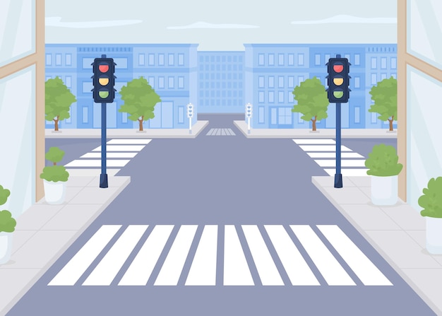 Pedestrian crossing flat color vector illustration