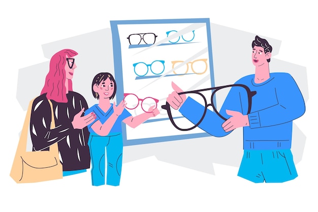 Pediatric ophthalmology diagnosis treatment of myopia flat vector isolated