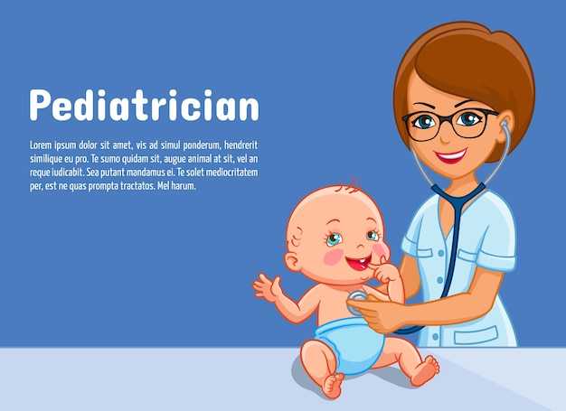 Vector pediatrician and child baby for pediatrics medicine or pediatry center.