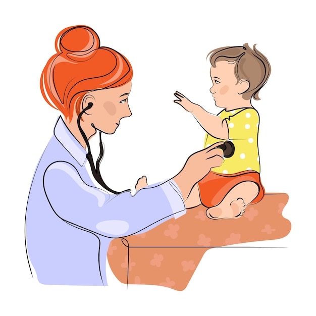 Vector pediatrician examining little patient childvector illustrationkids visit a doctor for a checkup