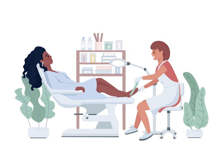 Vector pedicure procedure 2d vector geïsoleerde illustratie