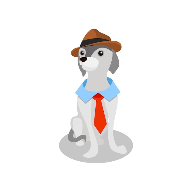 Pedigree hond in een bruine hoed en stropdas schattige puppy huisdier karakter vector illustratie geïsoleerd op een witte achtergrond