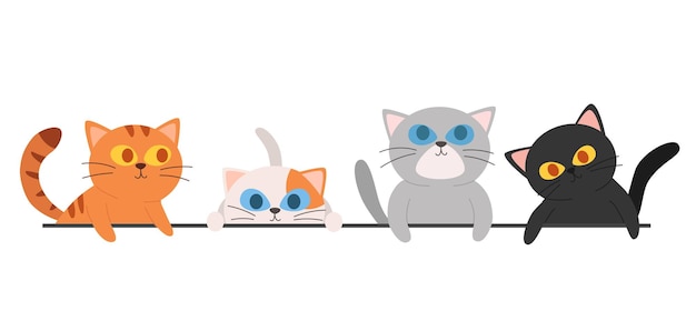 Peeking cats, cute adorable cartoon vector