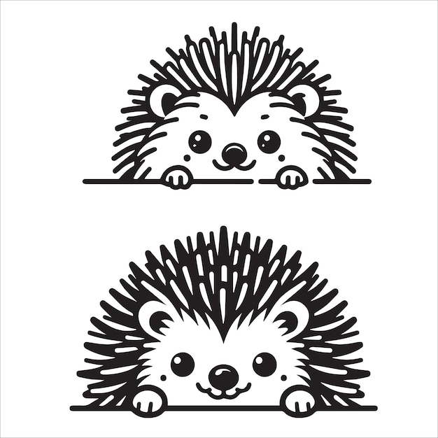 Vector peeking hedgehog illustration vector in black and white