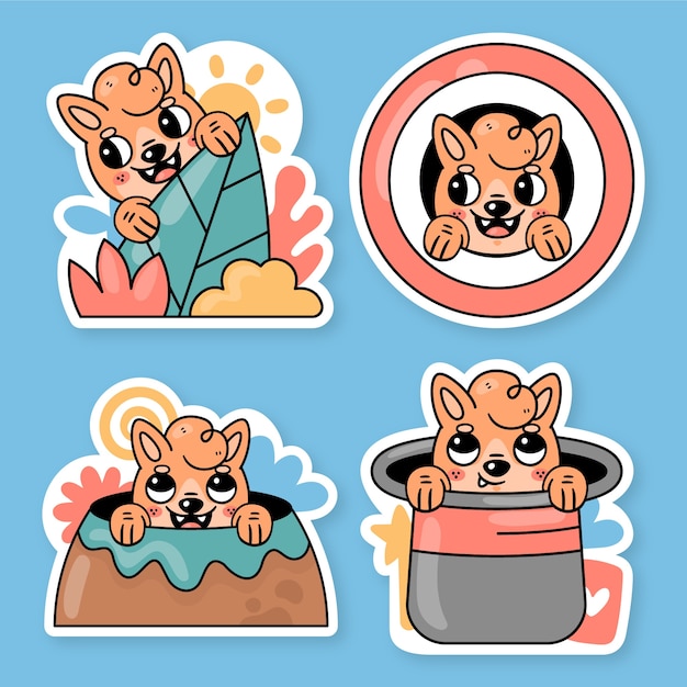 Vector peeking stickers collection with fred the fox