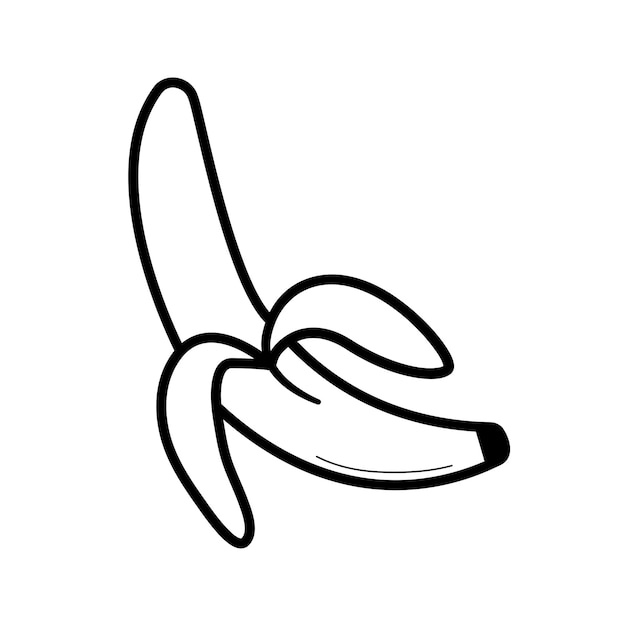 낙서 스케치 스타일의 껍질을 벗긴 바나나 손으로 그린 과일 요소