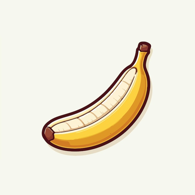 Vettore banana sbucciata in uno stile vettoriale di cartone animato semplice su uno sfondo bianco semplice