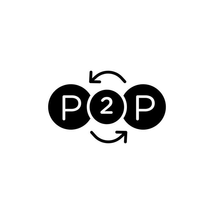Vector peer to peer icon set share economy and network group vector symbol in a black filled and outlined style collaborative exchange sign