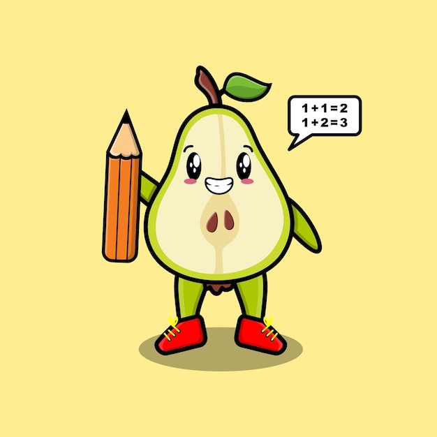 Peerfruit schattige cartoon slimme student met ontwerp in potloodstijl