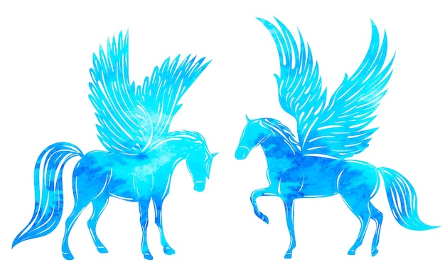 Vector pegasus aquarel silhouet op witte achtergrond geïsoleerde vector