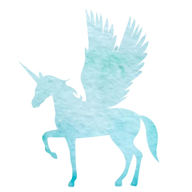Pegasus aquarel silhouet op witte achtergrond geïsoleerde vector