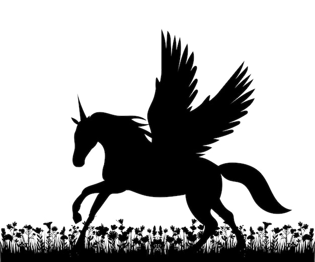 Pegasus silhouette nera vettore isolato