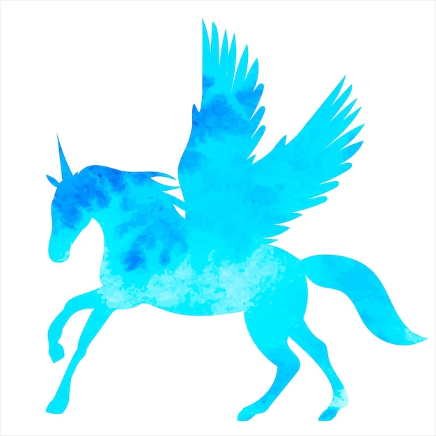 Pegasus blauwe aquarel silhouet geïsoleerde vector