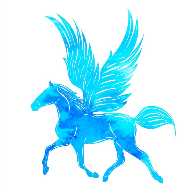 Vector pegasus blue flying watercolor silhouette
