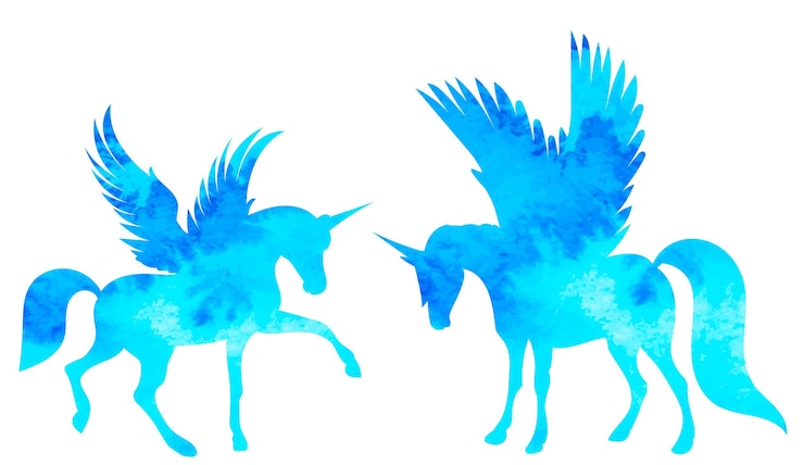 Vector pegasus blue watercolor silhouette isolated vector